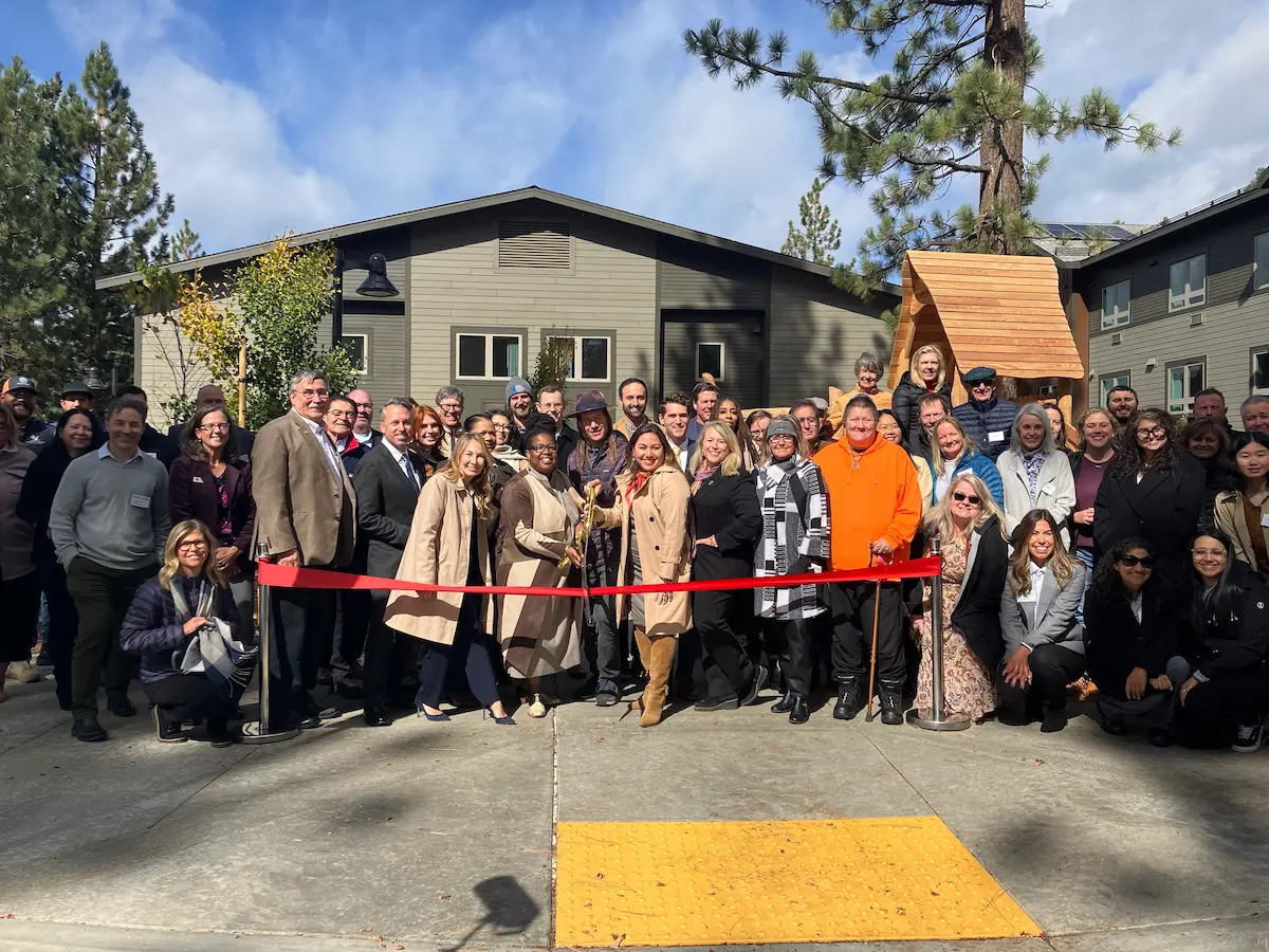 HCD, BCSH, DGS, developers and community leaders celebrate the ribbon-cutting of Sugar Pine Village Phase 1A in South Lake Tahoe on October 17, 2024.